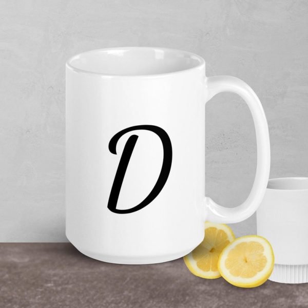 D Monogramı - 15 oz. - Beyaz parlak kupa - İngilizce Kahve Kupa