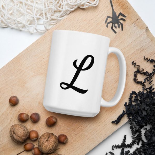 L Monogram - Beyaz parlak kupa - İngilizce Kahve Kupa