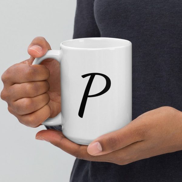 P Monogram - Beyaz parlak kupa - İngilizce Kahve Kupa