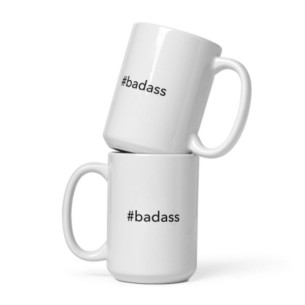 Etiket Hashtag badass - Beyaz parlak kupa - İngilizce Kahve Kupa