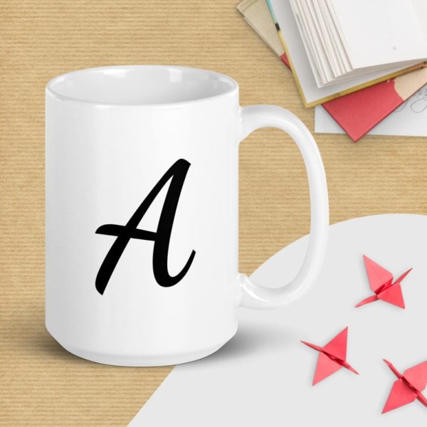 Bir Monogram - 15 oz. Beyaz parlak kupa - İngilizce Kahve Kupa