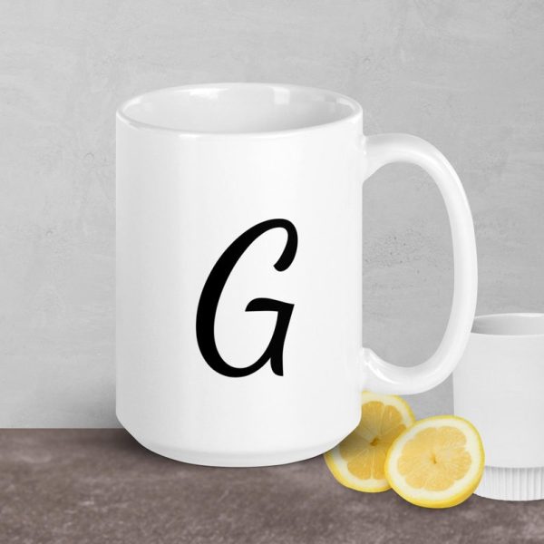 G Monogramı - 15 oz. - Beyaz parlak kupa - İngilizce Kahve Kupa