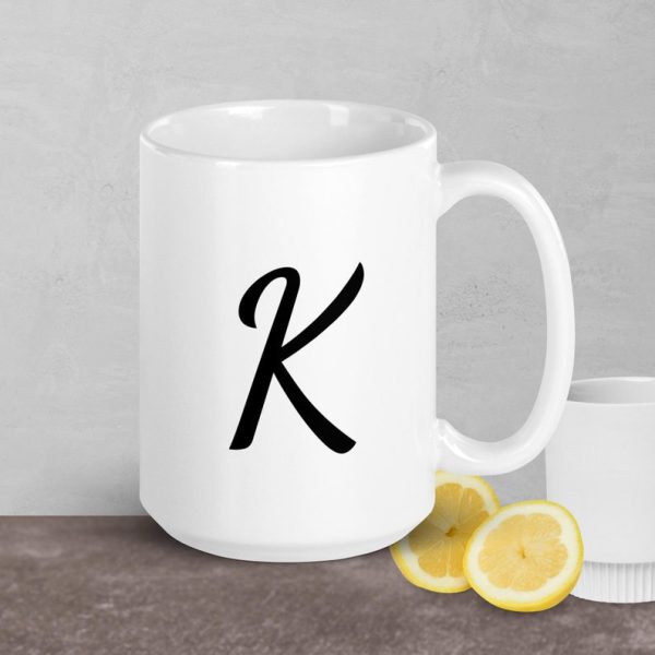 K Monogram - Beyaz parlak kupa - İngilizce Kahve Kupa