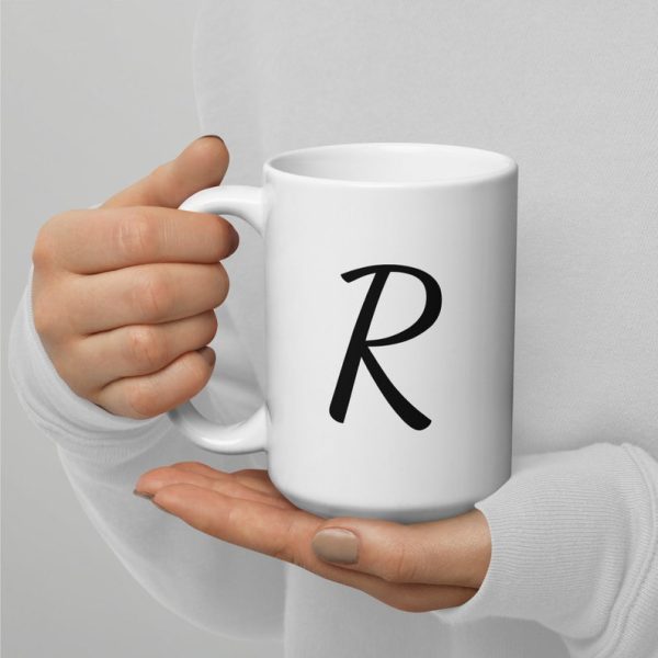 R Monogram - Beyaz parlak kupa - İngilizce Kahve Kupa