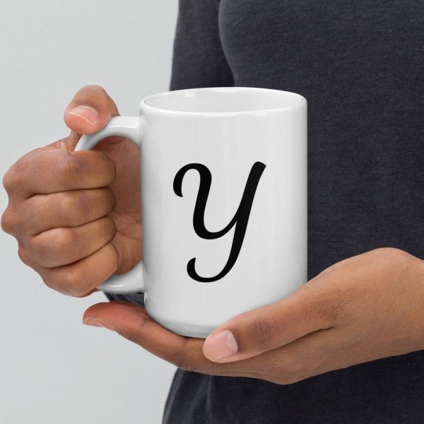 Y Monogram - Beyaz parlak kupa - İngilizce Kahve Kupa