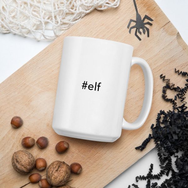 Etiket Hashtag elf - #elf - Beyaz parlak kupa - İngilizce Kahve Kupa